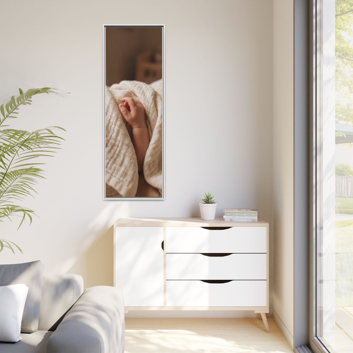 Matte Canvas, Framed - Tender Newborn Hand in Soft Muslin......