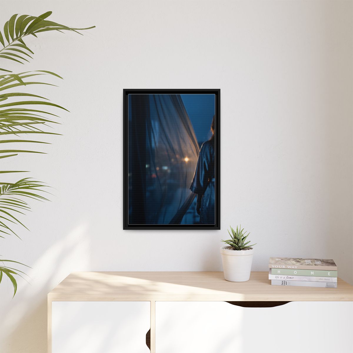 Matte Canvas, Framed - Nocturnal Solitude Silhouette — Black...