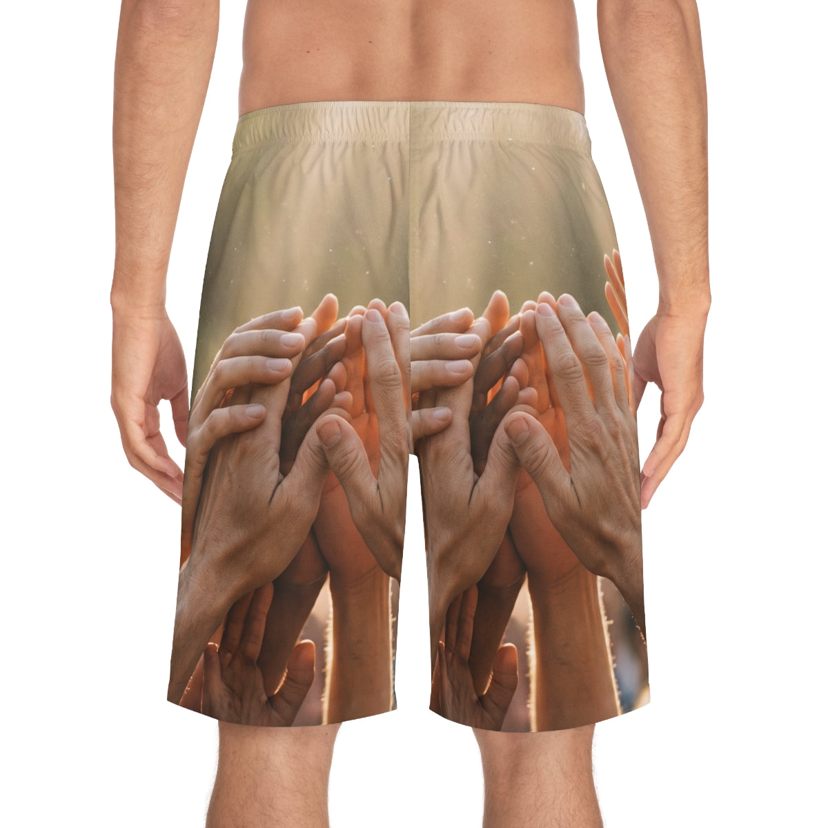 Men's Board Shorts - Golden Rays of Unity Wall Art |...