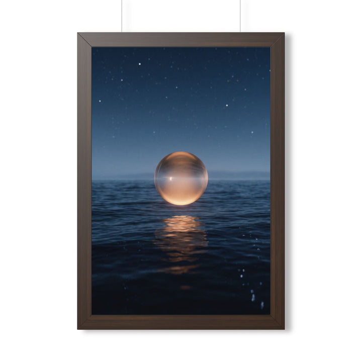 Framed Vertical Poster - Glowing Ocean Horizon — Walnut (11×14, 12×16, 16×16, 16×20, 16×24, 12×36 & 20×30)