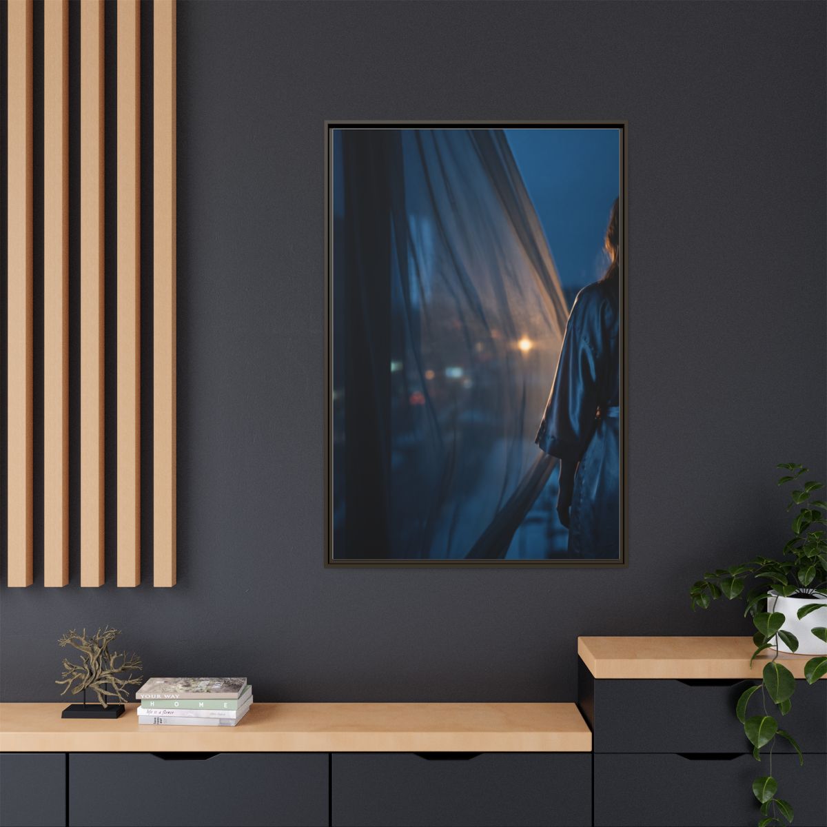 Matte Canvas, Framed - Nocturnal Solitude Silhouette —... |...