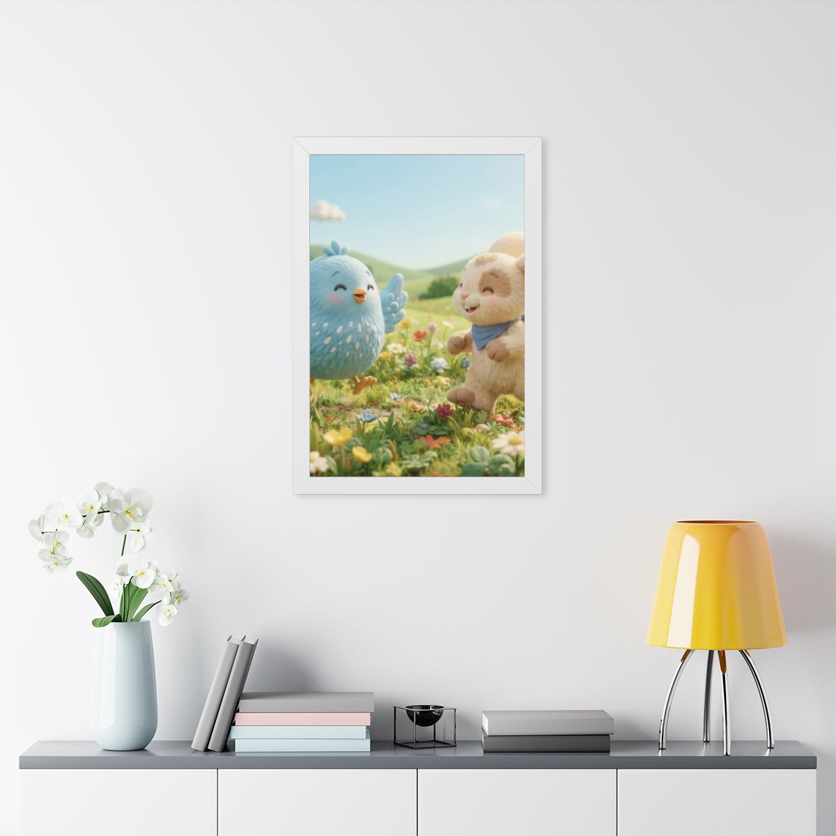Framed Vertical Poster - Meadow Friends View — White (11×14...