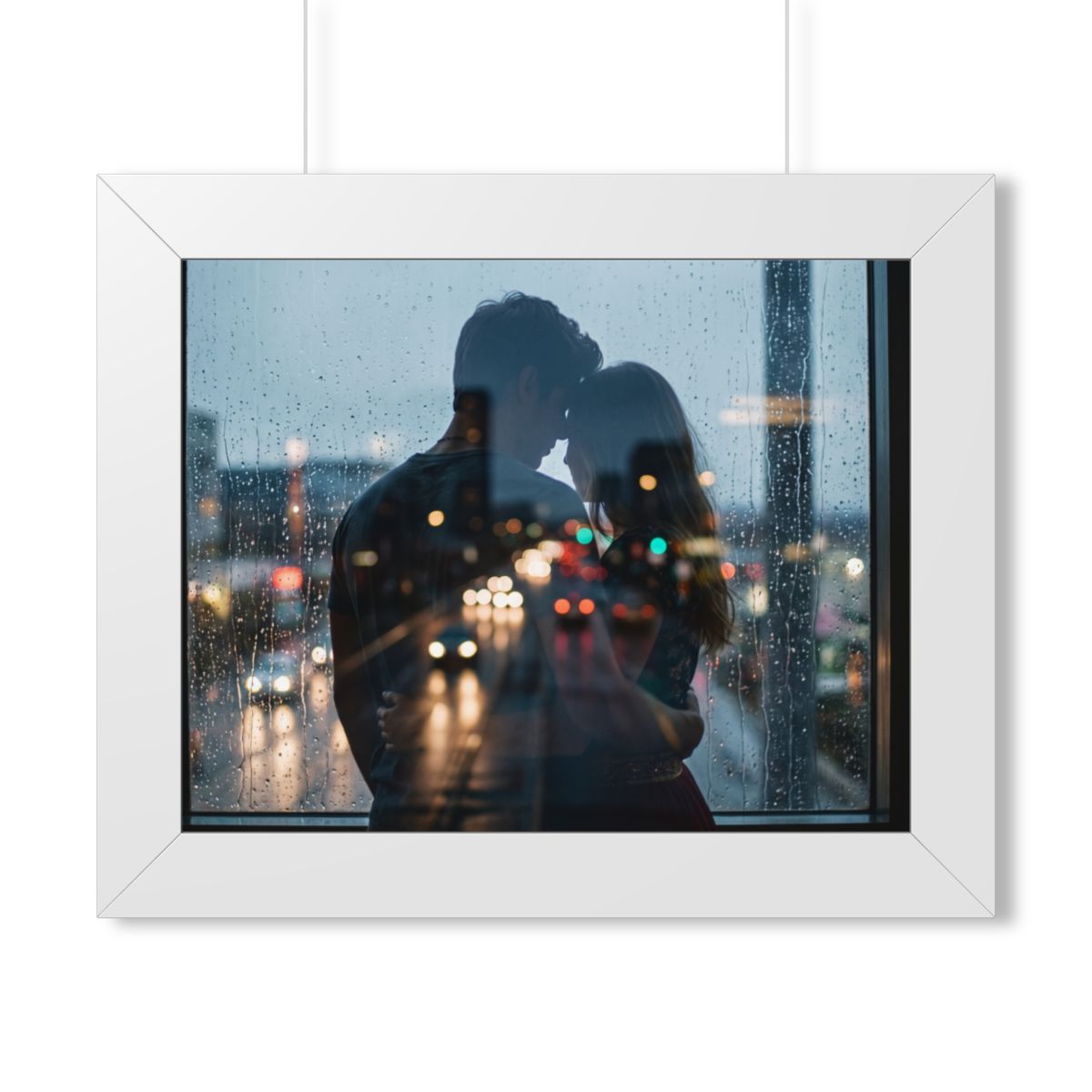 Framed Horizontal Poster - Rainy City — White (14×11, 16×12...