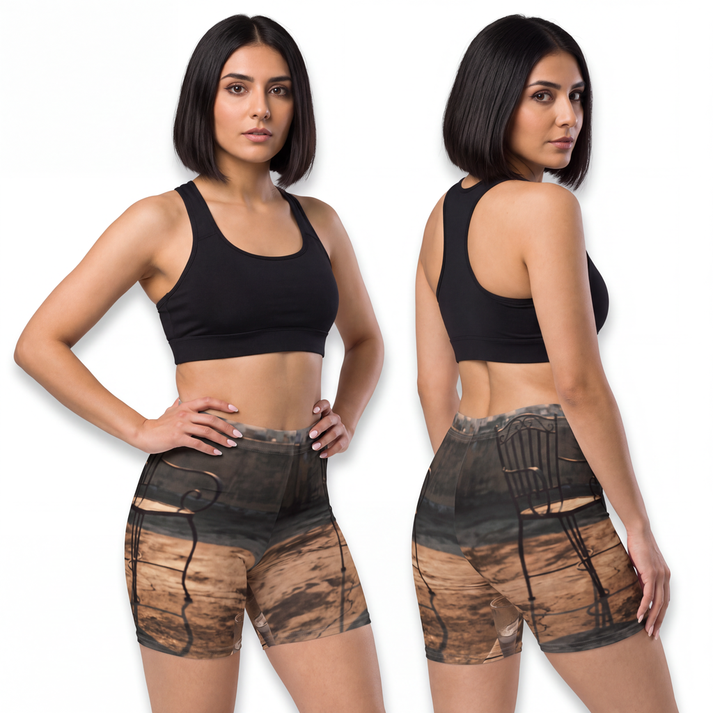 Women's Biker Shorts - Golden Hour Rooftop Solitude Art |...