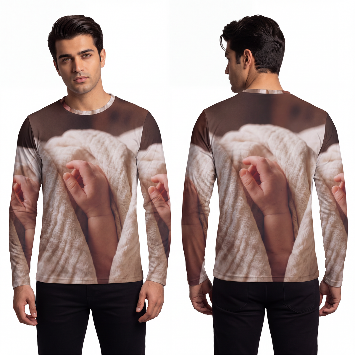 Men's Long Sleeve Shirt - Tender Newborn Hand in Soft Muslin...