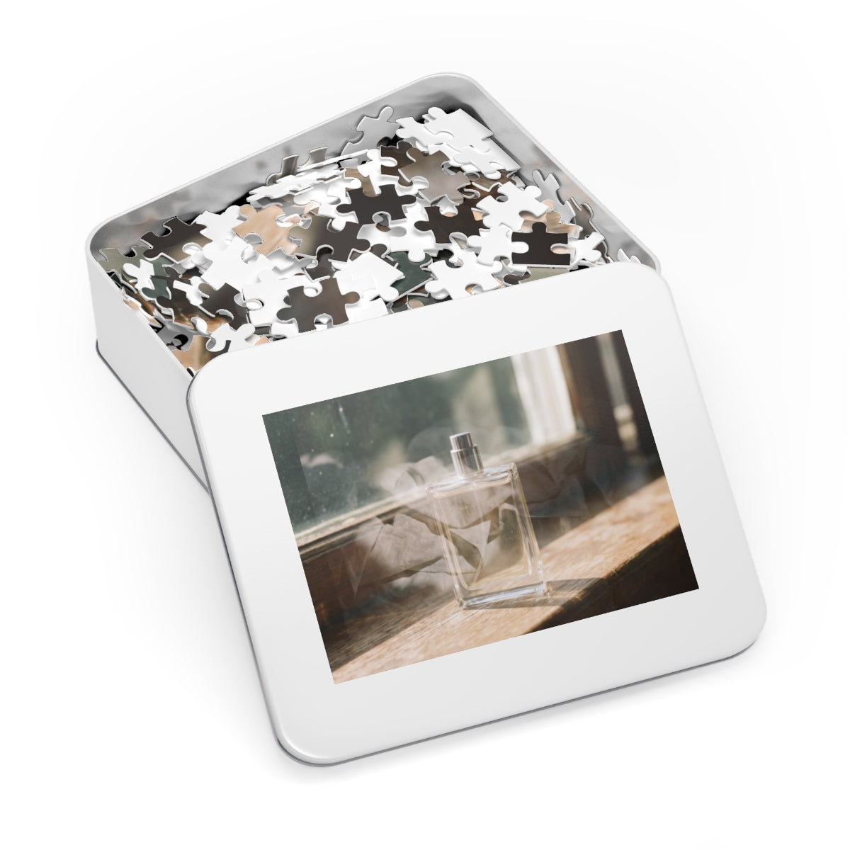 Jigsaw Puzzle with Tin - Golden Hour Perfume Still Life Wall...