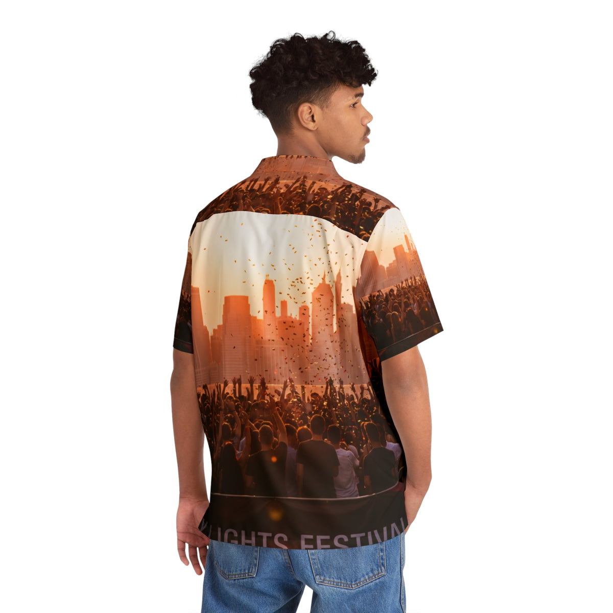 Men's Hawaiian Shirt - City Lights | Echovira Gallery