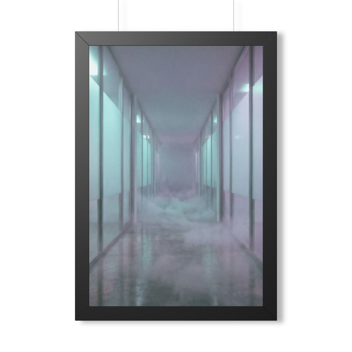 Framed Vertical Poster - Liminal Corridor Fog Art Print —......
