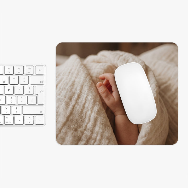 Mouse Pad - Tender Newborn Hand in Soft Muslin Blanket