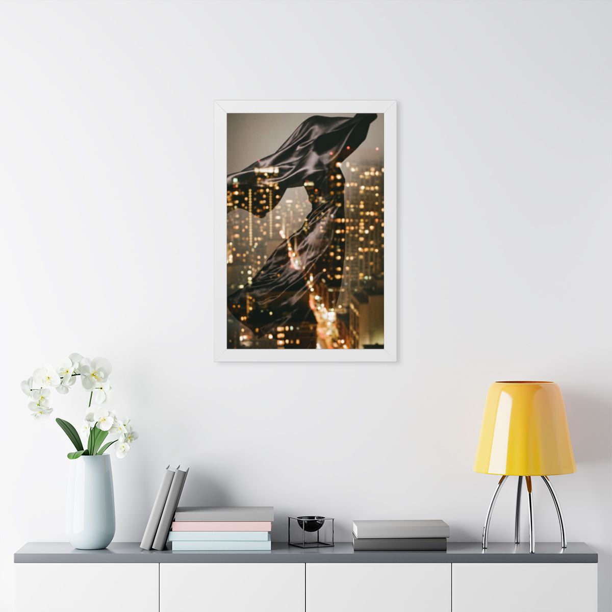 Framed Vertical Poster - Nocturnal City Metamorphosis Art —...