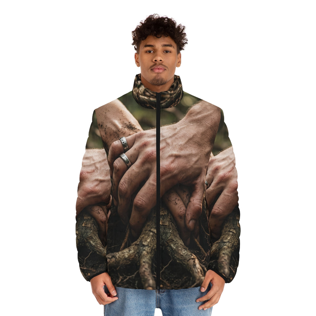Men's Puffer Jacket with Forest Root Artwork