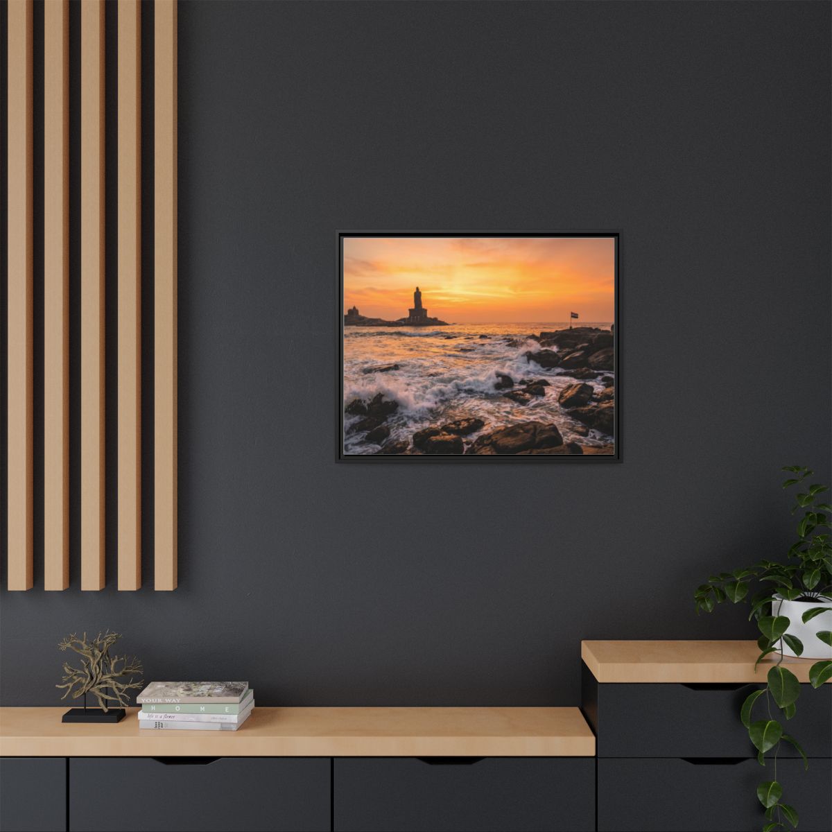 Framed Canvas - Golden Coast Dawn — Black / 1.25"