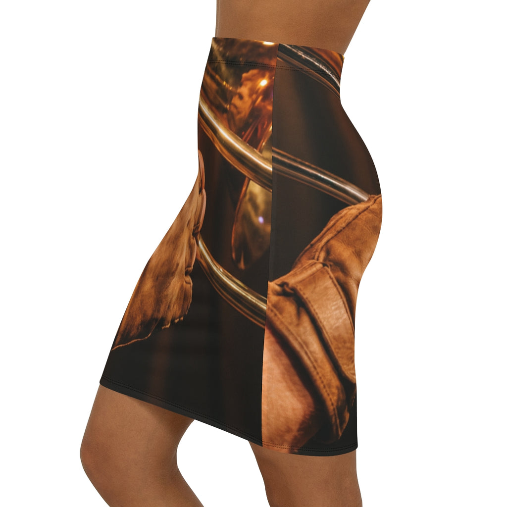Women's Pencil Skirt - Retro Brass Groove | Echovira Gallery