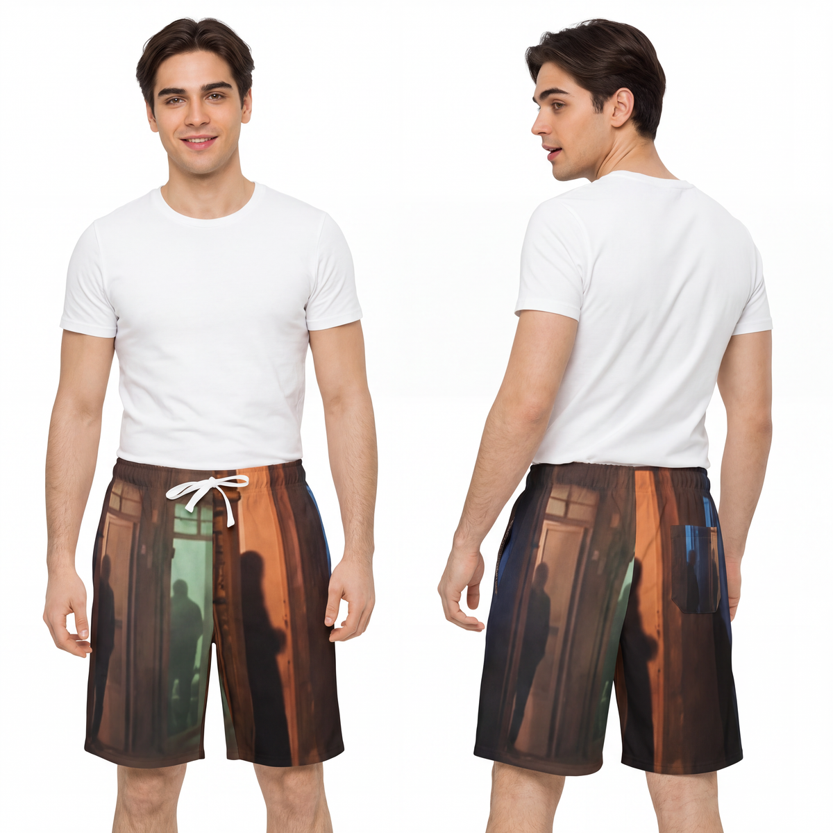 Men's Athletic Long Shorts - Nocturnal Alleyway Misty Street...