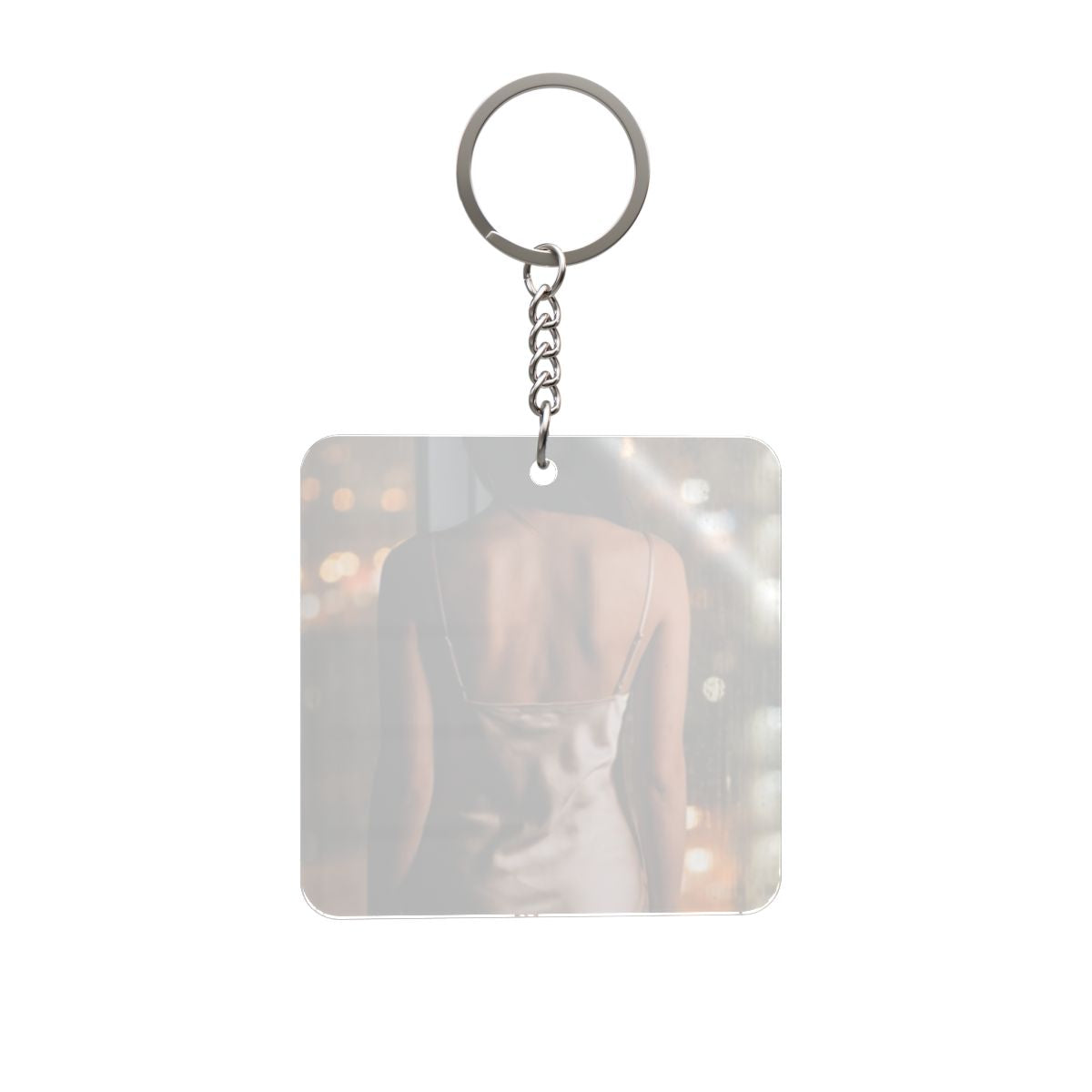 Square Keychain - Shimmering Rainy City | Echovira Gallery