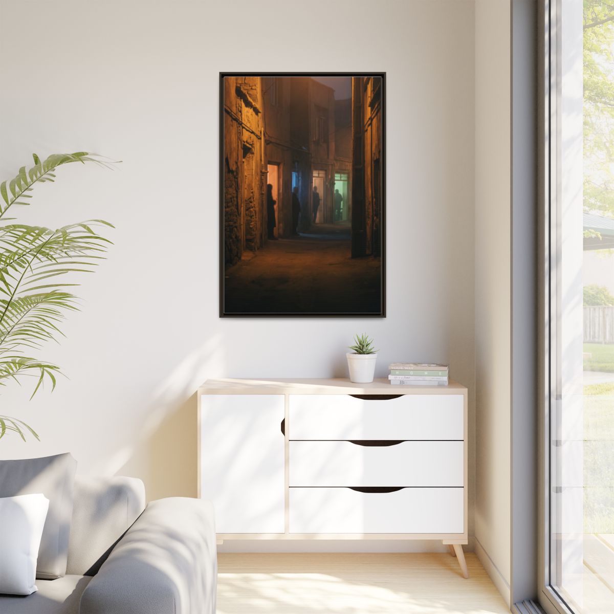 Matte Canvas, Framed - Shadowed Alleyway Mystery Art Print...