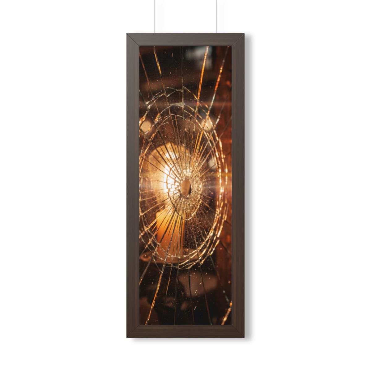 Framed Vertical Poster - Shattered Amber Glass Art — Walnut...