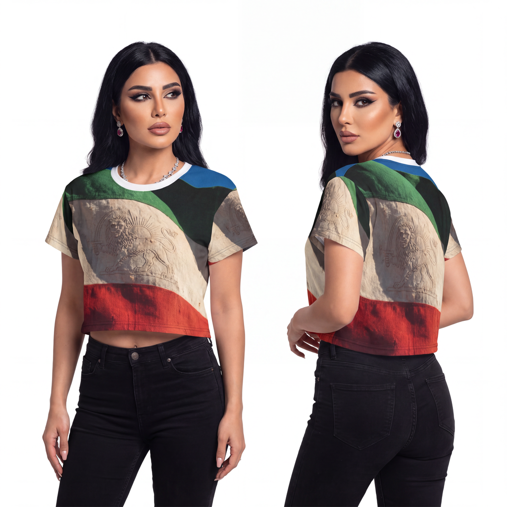 Crop Tee - Vintage Persian Lion and Sun Heritage Flag |...