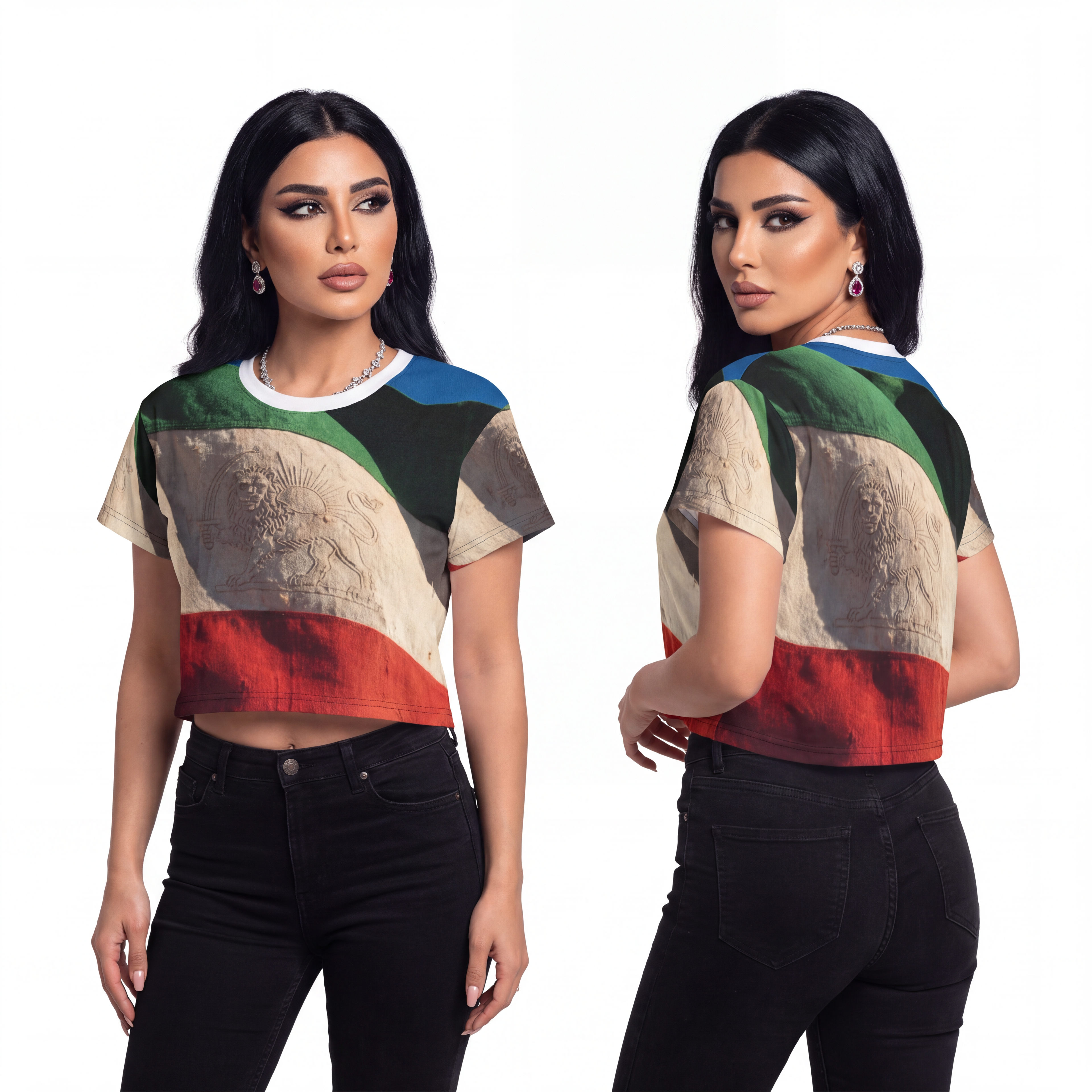 Crop Tee - Vintage Persian Lion and Sun Heritage Flag |...