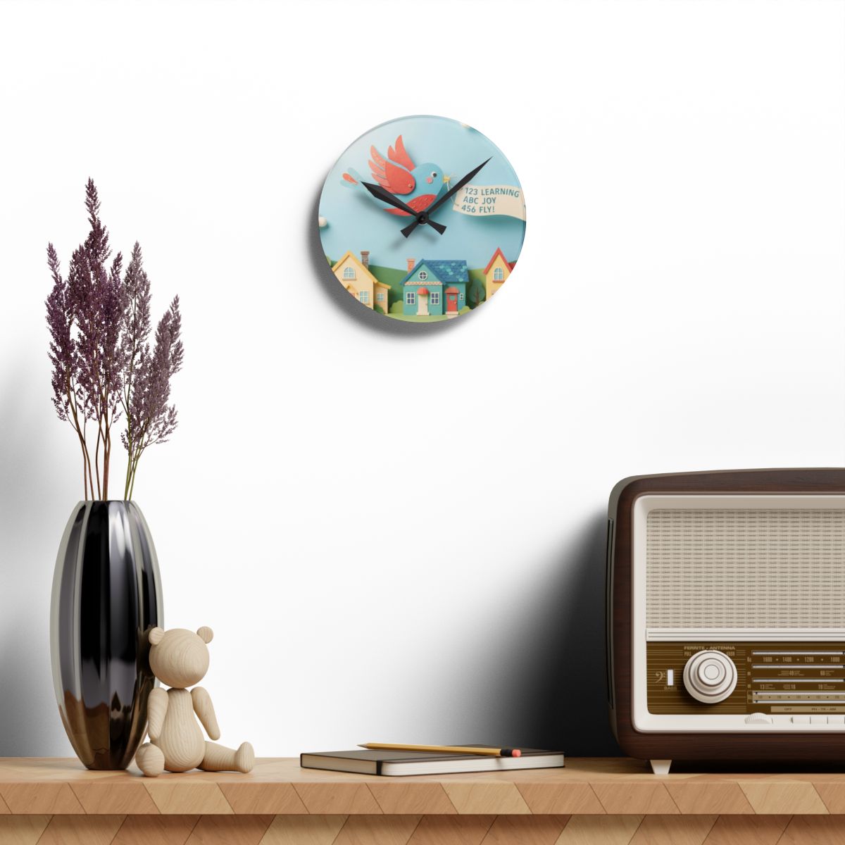 Acrylic Wall Clock - Storytime Sky Bluebird | Echovira...