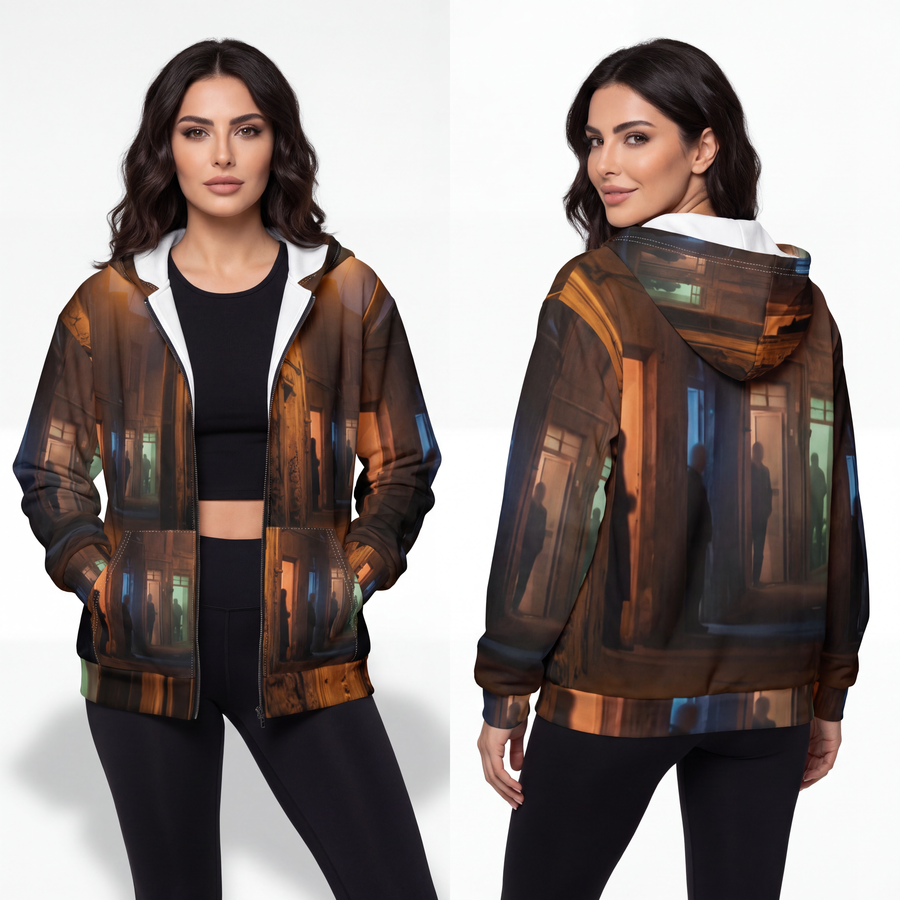 Unisex Zip Hoodie - Shadowed Alleyway Mystery Art Print