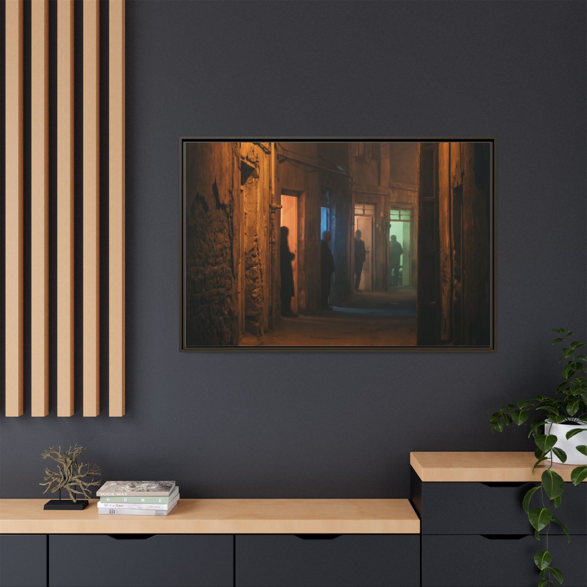 Matte Canvas, Framed - Shadowed Alleyway Mystery Art Print...
