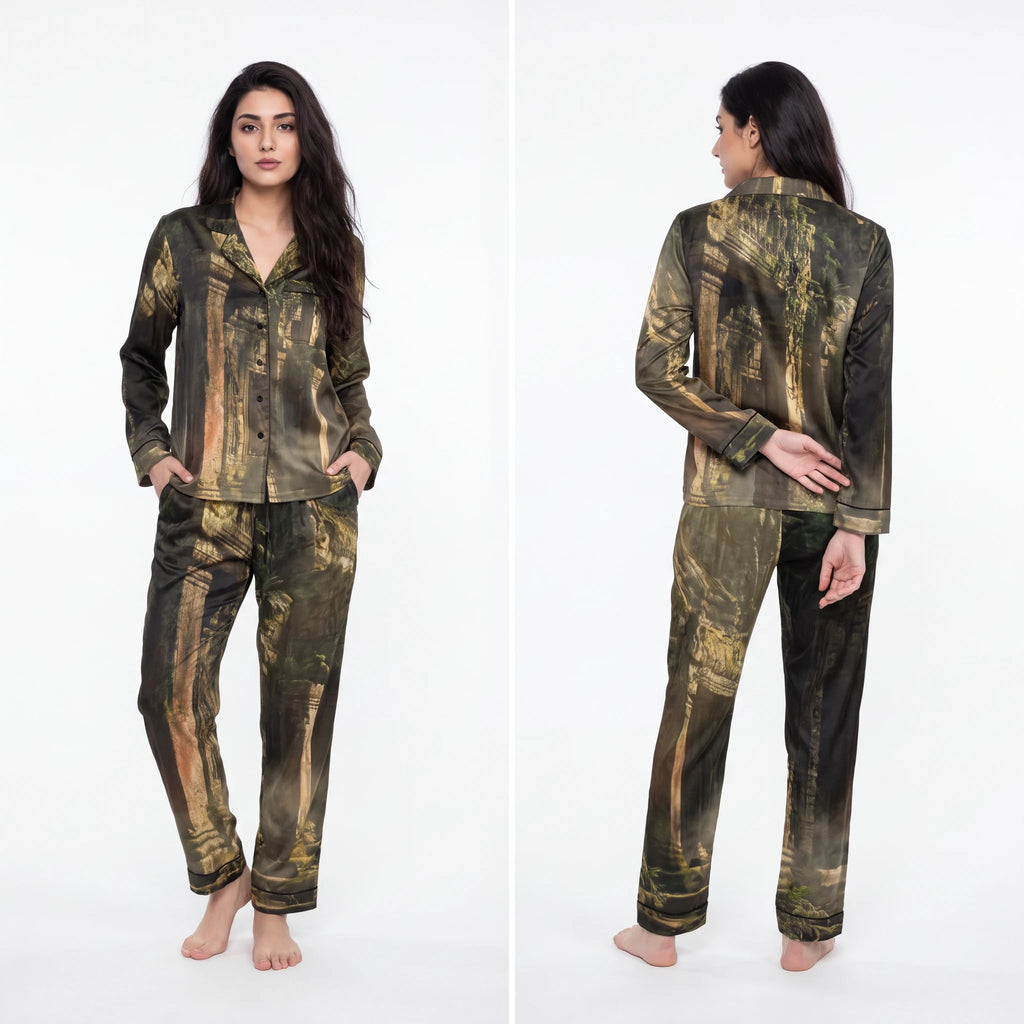 Women's Satin Pajamas - Sacred Temple | Echovira Gallery
