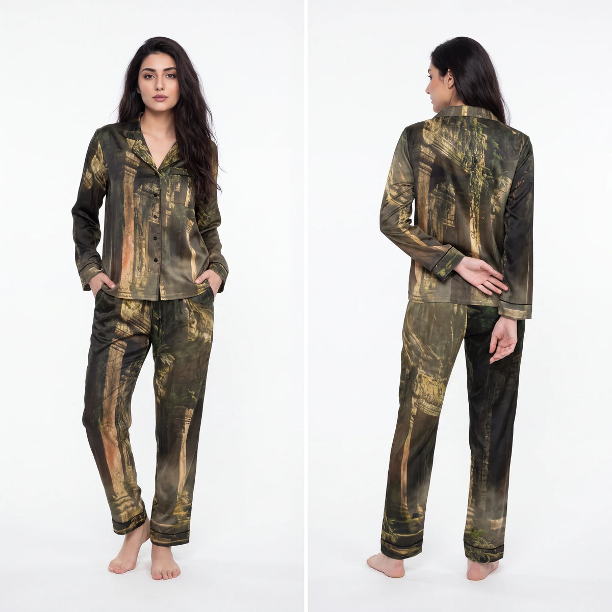 Women's Satin Pajamas - Sacred Temple | Echovira Gallery