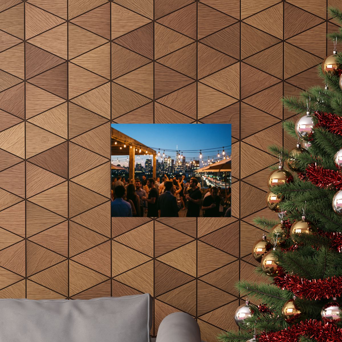Matte Horizontal Posters - City Skyline Rooftop Party Scene...