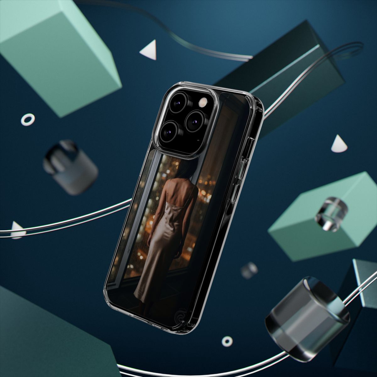 Clear Impact-Resistant Apple iPhone Cases - Midnight Rain Solitude Canvas | iPhone 17 Pro Max, 17 Pro, 17 Air & More