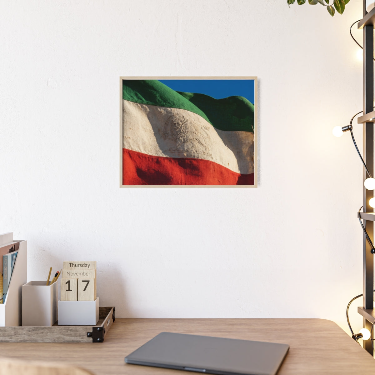 Wood Framed Poster - Vintage Flag — Landscape
