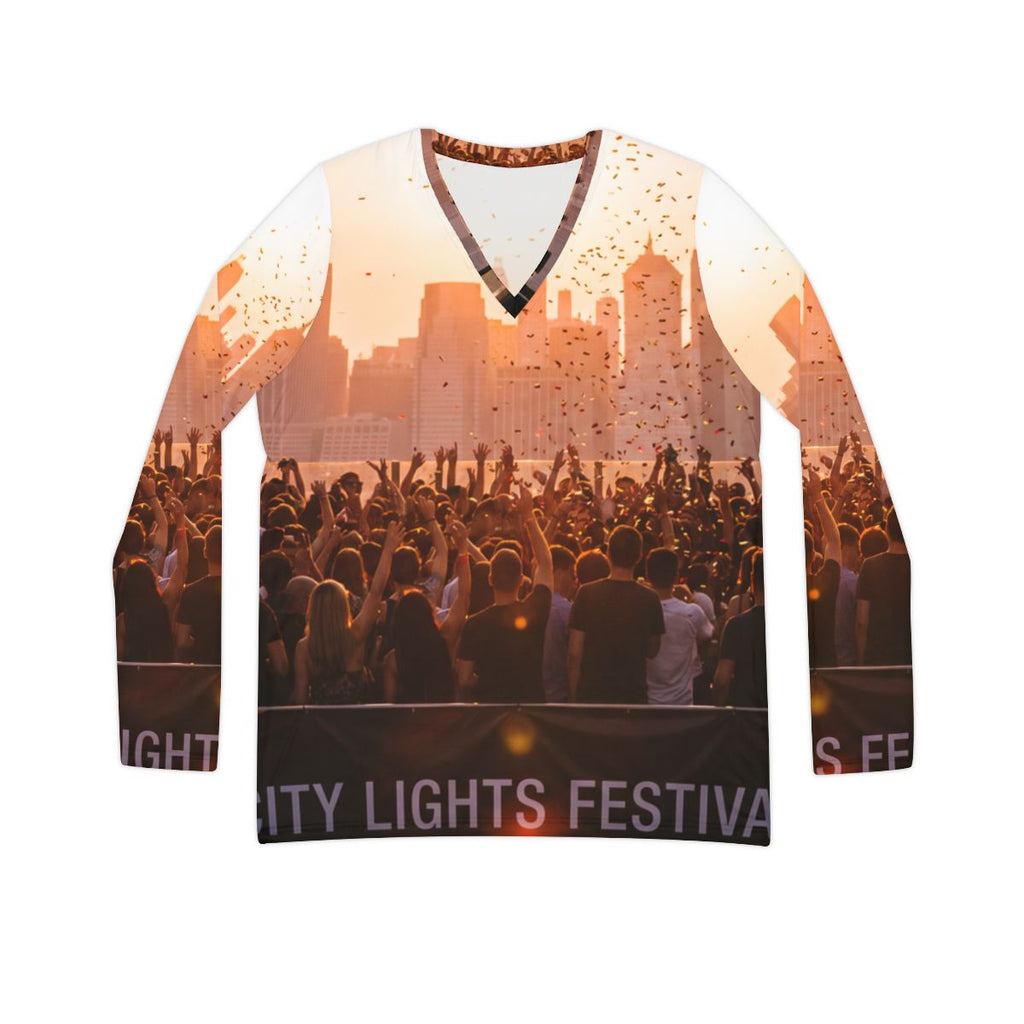 Women's Long Sleeve V-Neck - City Lights | Echovira Gallery