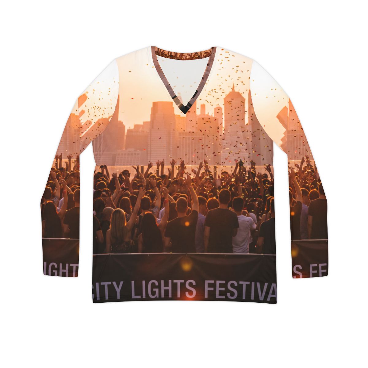 Women's Long Sleeve V-Neck - City Lights | Echovira Gallery