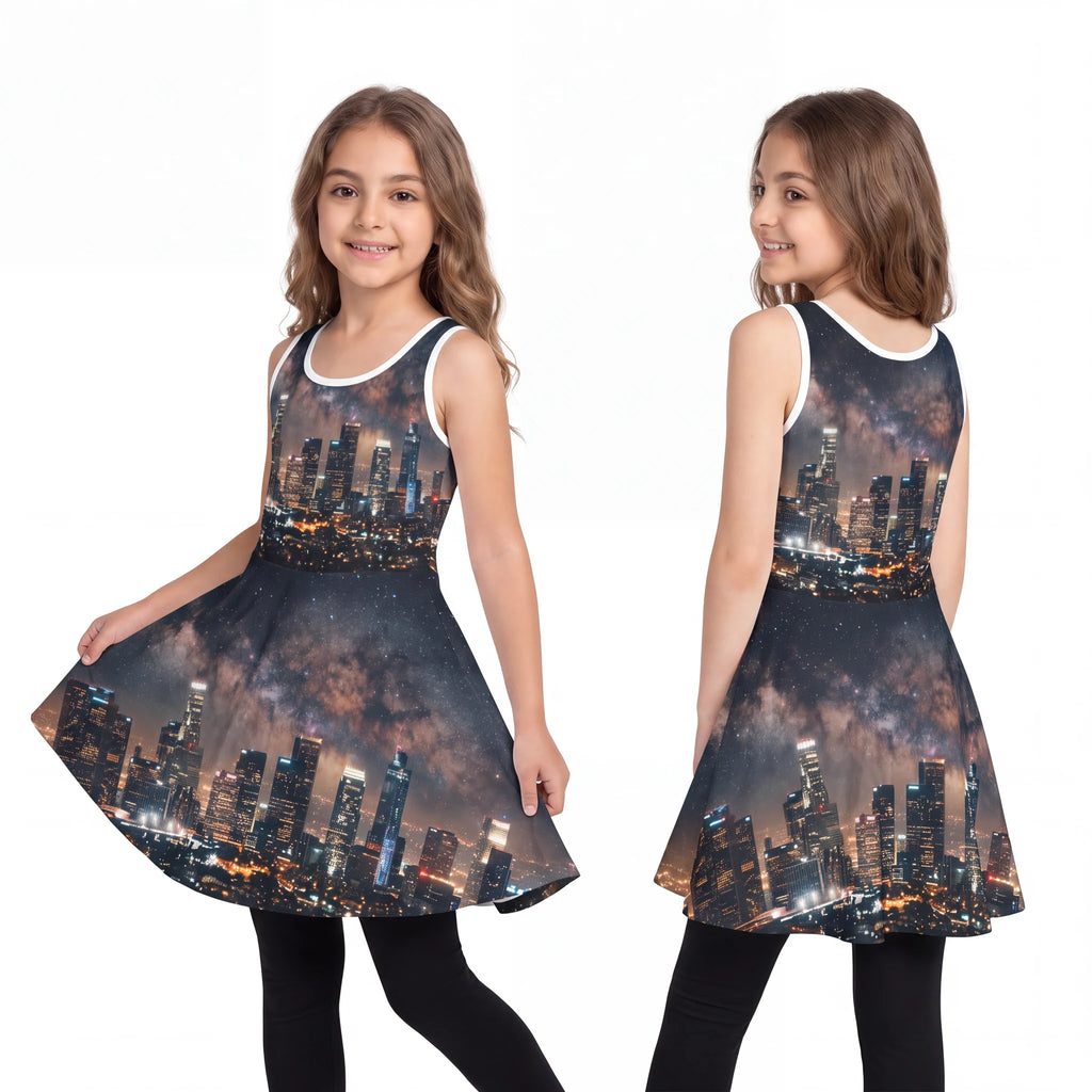 Girls' Sundress with Cosmic City Skyline
