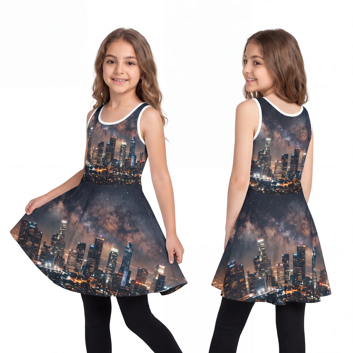 Girls' Sundress with Cosmic City Skyline