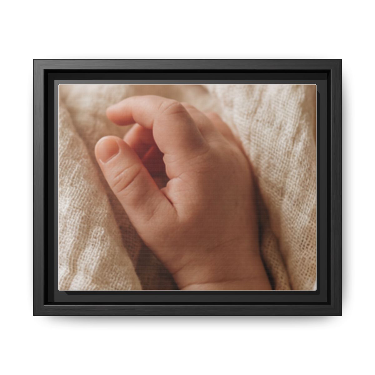 Framed Matte Canvas - Tender Newborn Hand (10×8, 12×9, 14×11, 16×12, 20×10, 18×12, 20×16, 24×16, 24×18, 36×12, 24×20, 32×16, 30×20, 30×24, 32×24, 48×16, 36×24, 48×24, 40×30, 60×20, 48×32, 60×30 & 60×40)