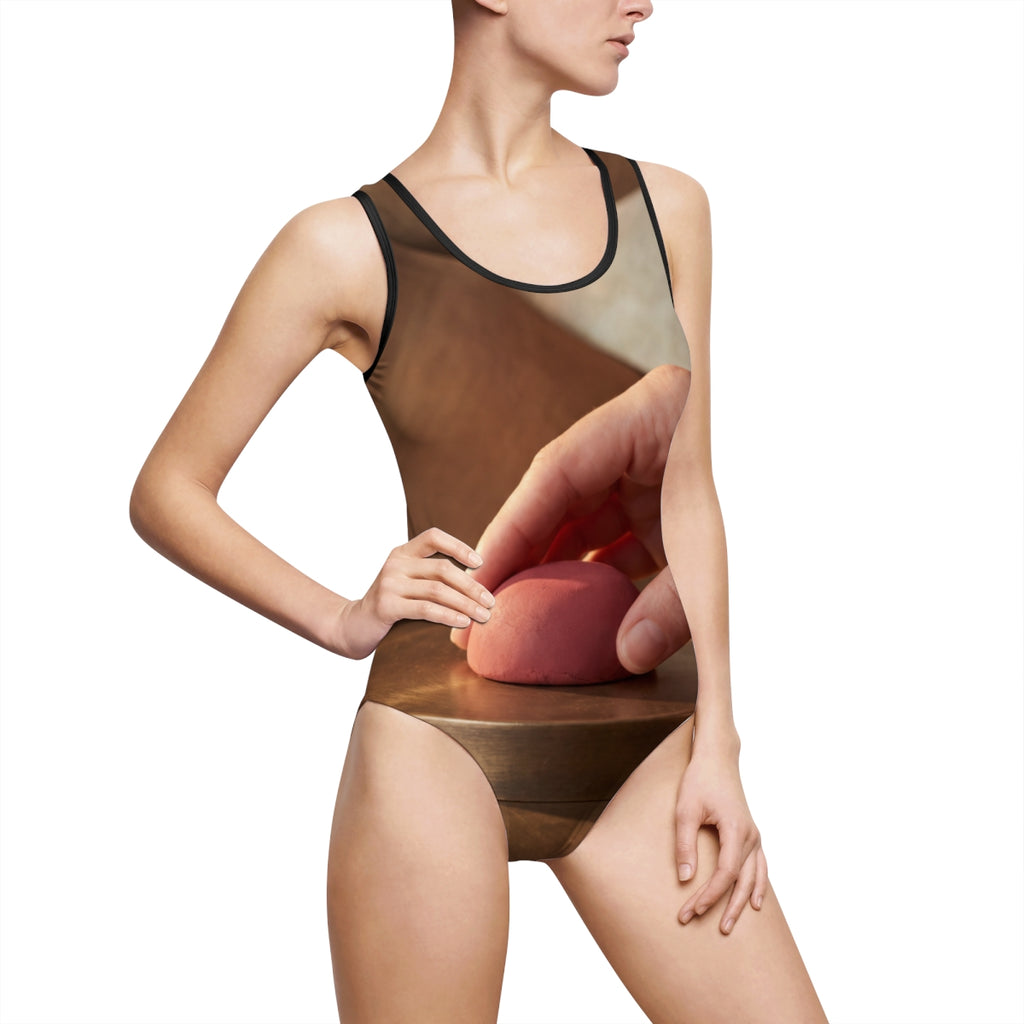 One-Piece Swimsuit with Minimalist Clay Art