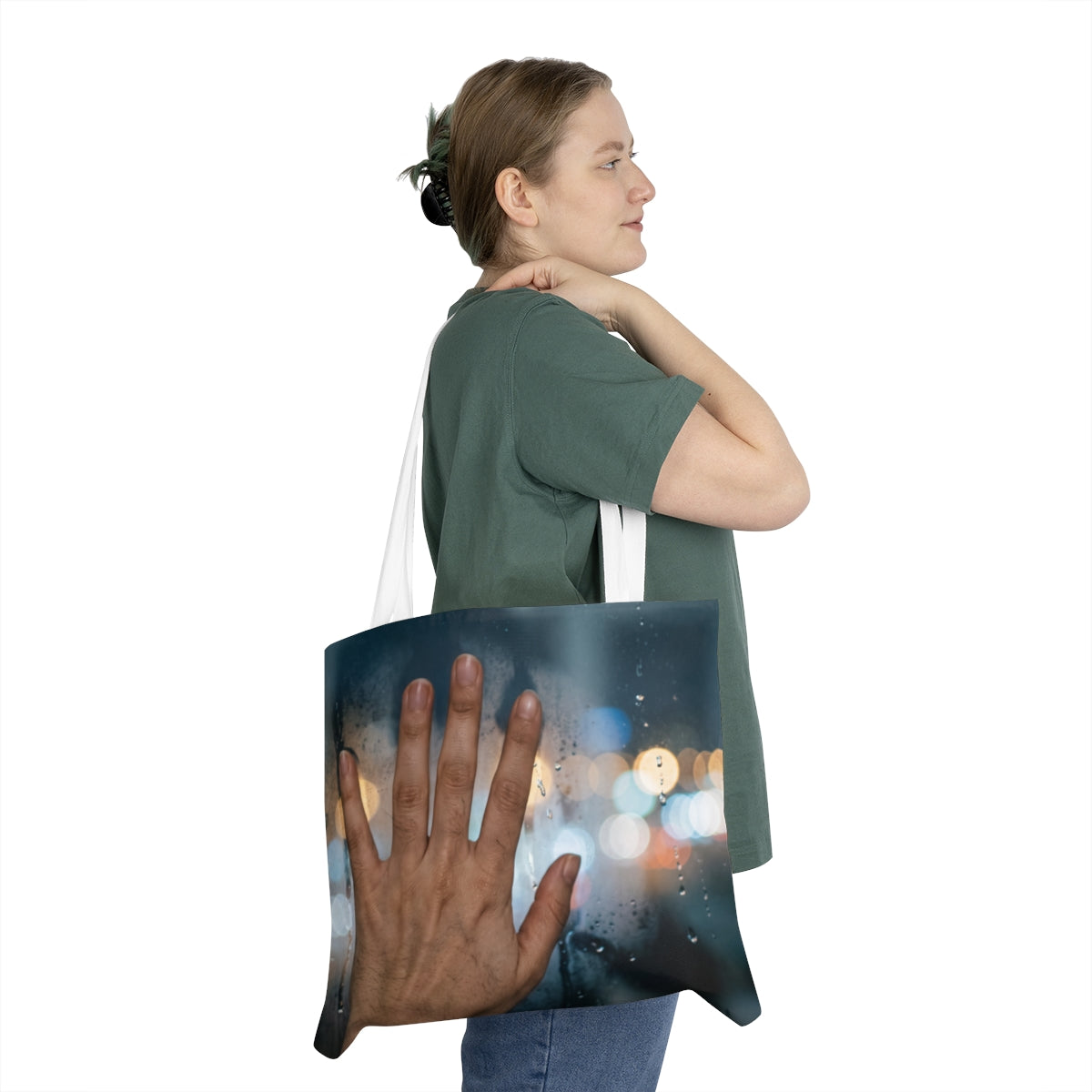 Rainy City Window Shoulder Tote Bag