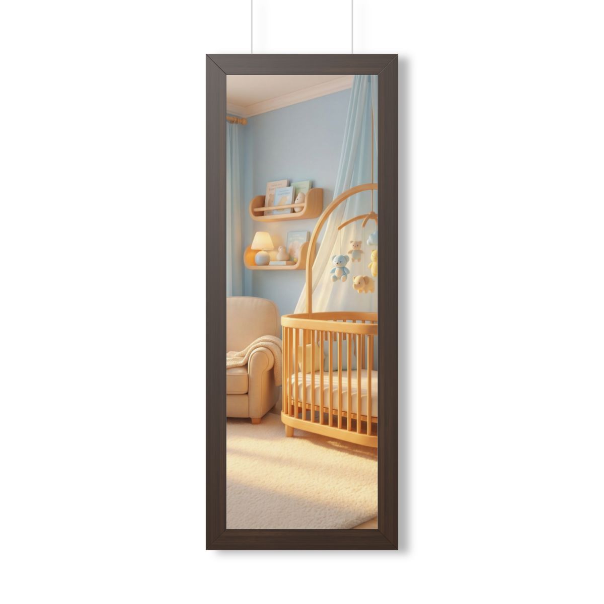 Framed Vertical Poster - Dreamy Serene Nursery Art — Walnut...