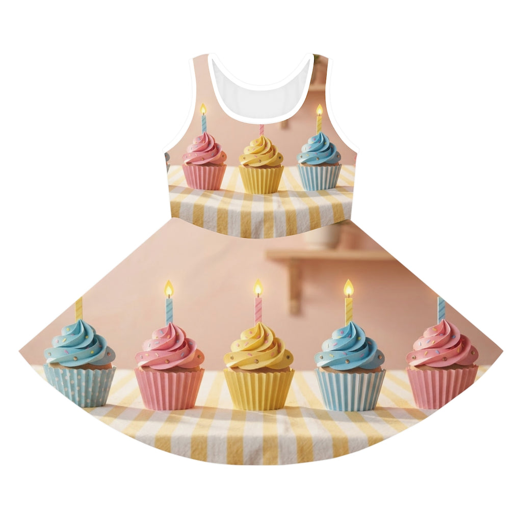Girls' Sleeveless Sundress - Pastel Birthday Cupcakes Art |...