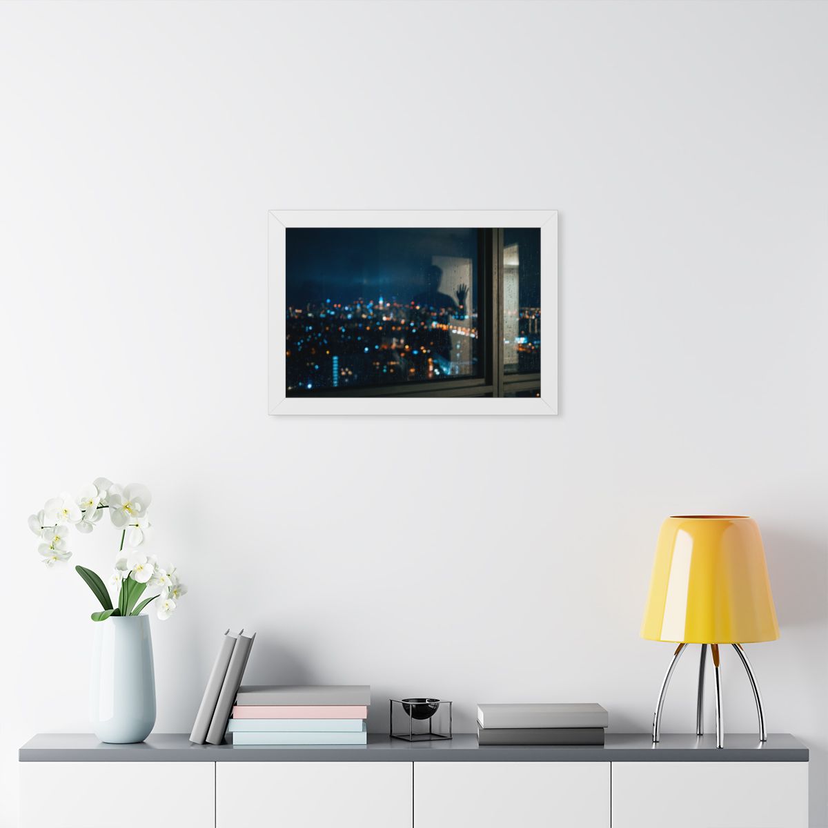 Framed Horizontal Poster - Rainy City Solitude — White... |...