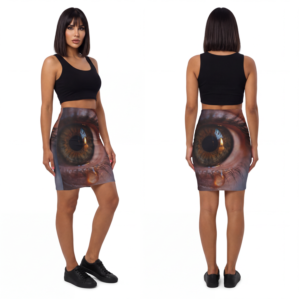 Women's Mid-Waist Pencil Skirt - Amber Iris Reflection Fine...