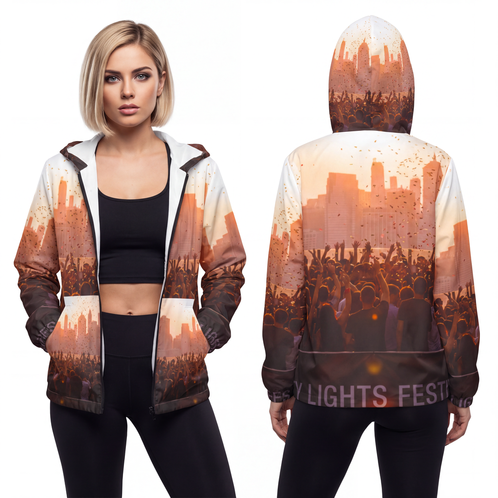 Unisex Windbreaker Jacket - City Lights | Echovira Gallery