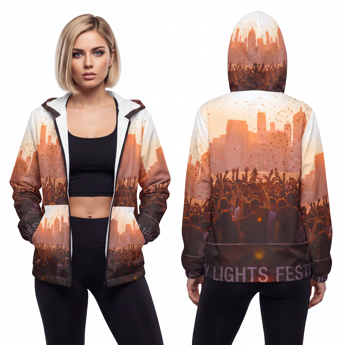 Unisex Windbreaker Jacket - City Lights | Echovira Gallery