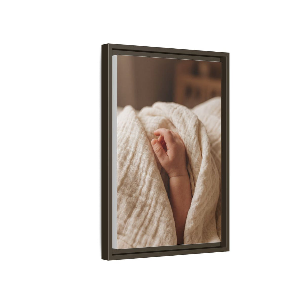 Framed Matte Canvas - Tender Newborn Hand (8×10, 9×12, 11×14, 12×16, 10×20, 12×18, 16×20, 16×24, 18×24, 12×36, 20×24, 16×32, 20×30, 24×30, 24×32, 16×48, 24×36, 24×48, 30×40, 20×60, 32×48, 30×60 & 40×60)