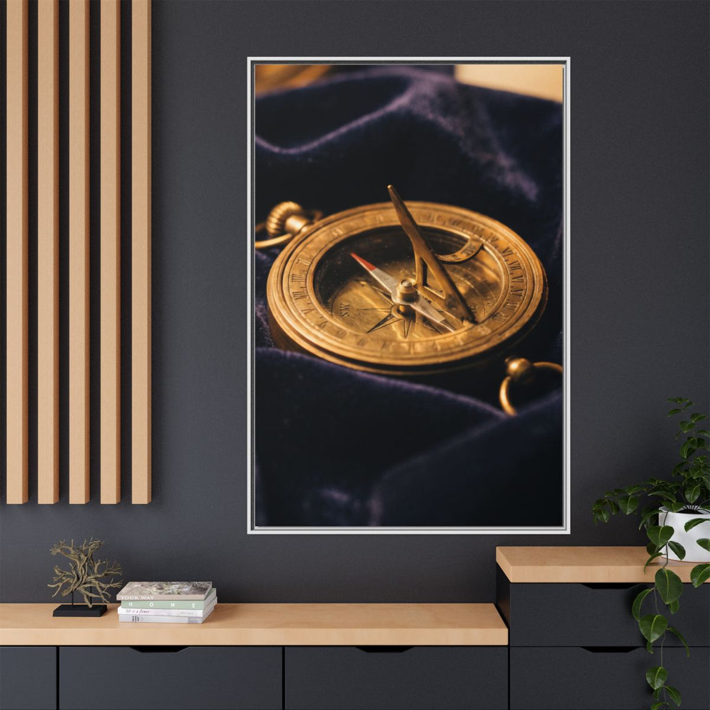 Portrait Framed White Canvas Vintage Sundial Art