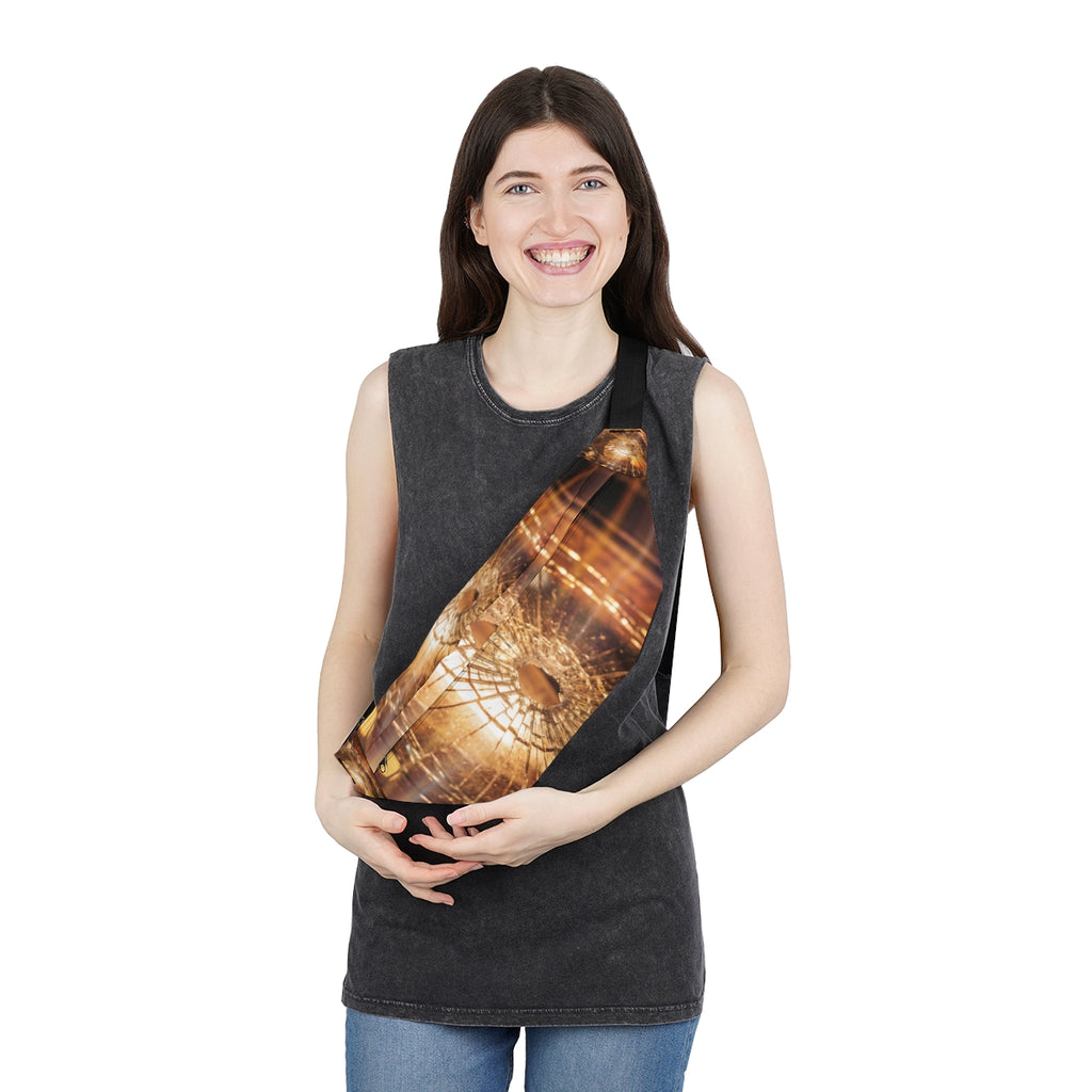 Large Fanny Pack - Golden Fracture Shattered Glass Art |...