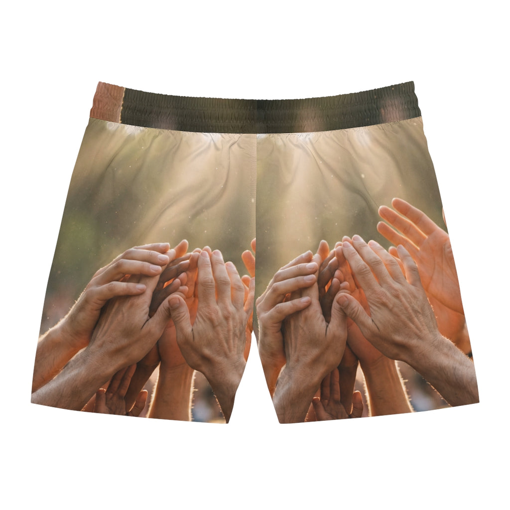 Men's Mid-Length Swim Shorts - Golden Rays of Unity Wall Art...