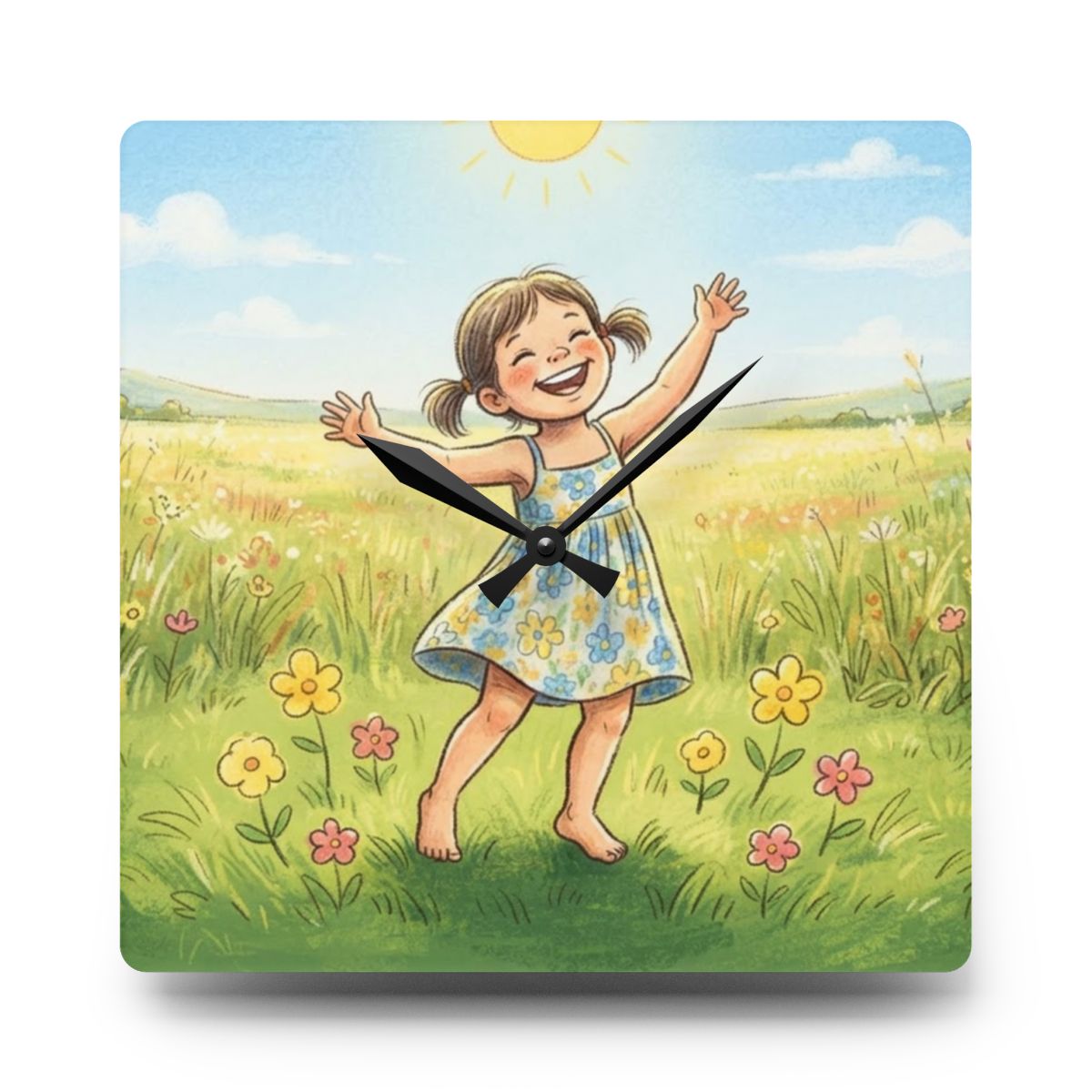 Acrylic Wall Clock - Sunlit Meadow Time | Echovira Gallery