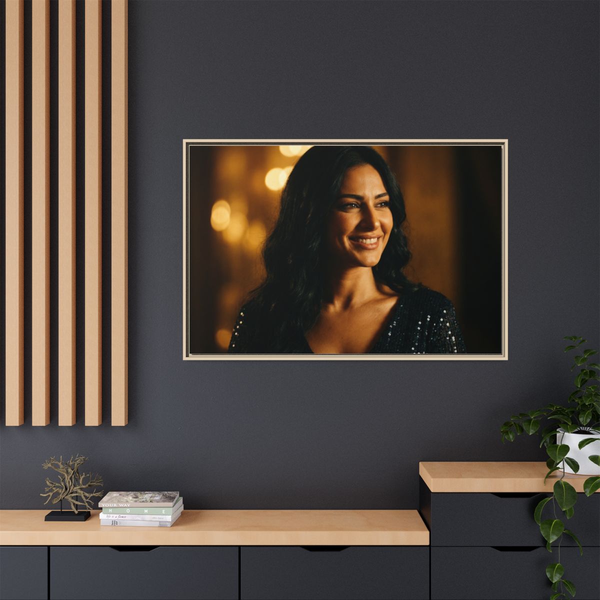 Framed Canvas Art - Golden Glamour — Natural / 1.25"